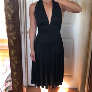 Black halter dress with extra long tie